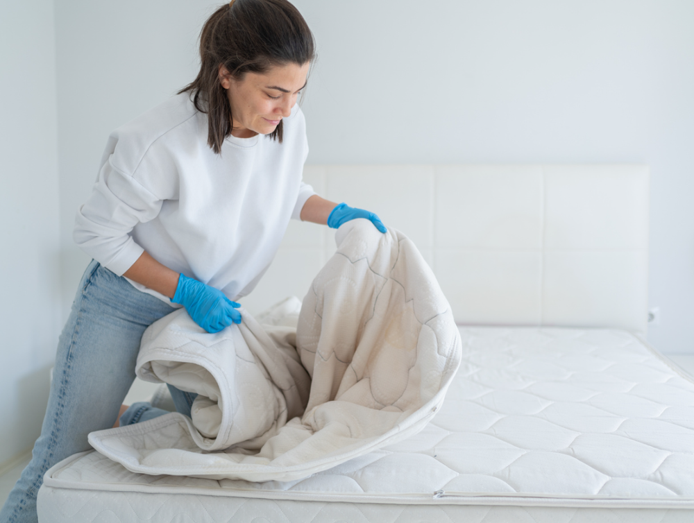 Femme changement de lit protège-matelas