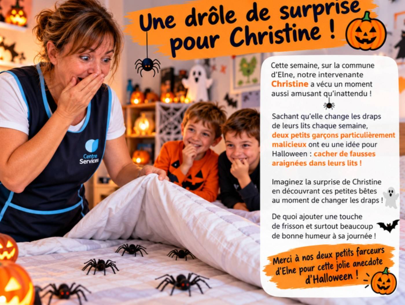 Halloween à Elne : la farce des deux petits malins à notre intervenante Christine