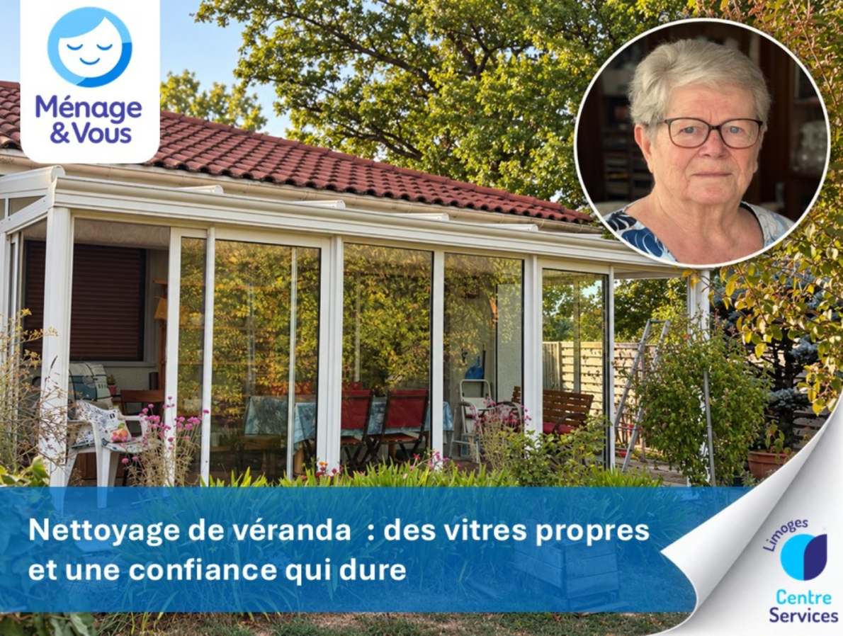 Véranda de Christiane B. au Vigen, avec son portrait en médaillon en haut à droite.